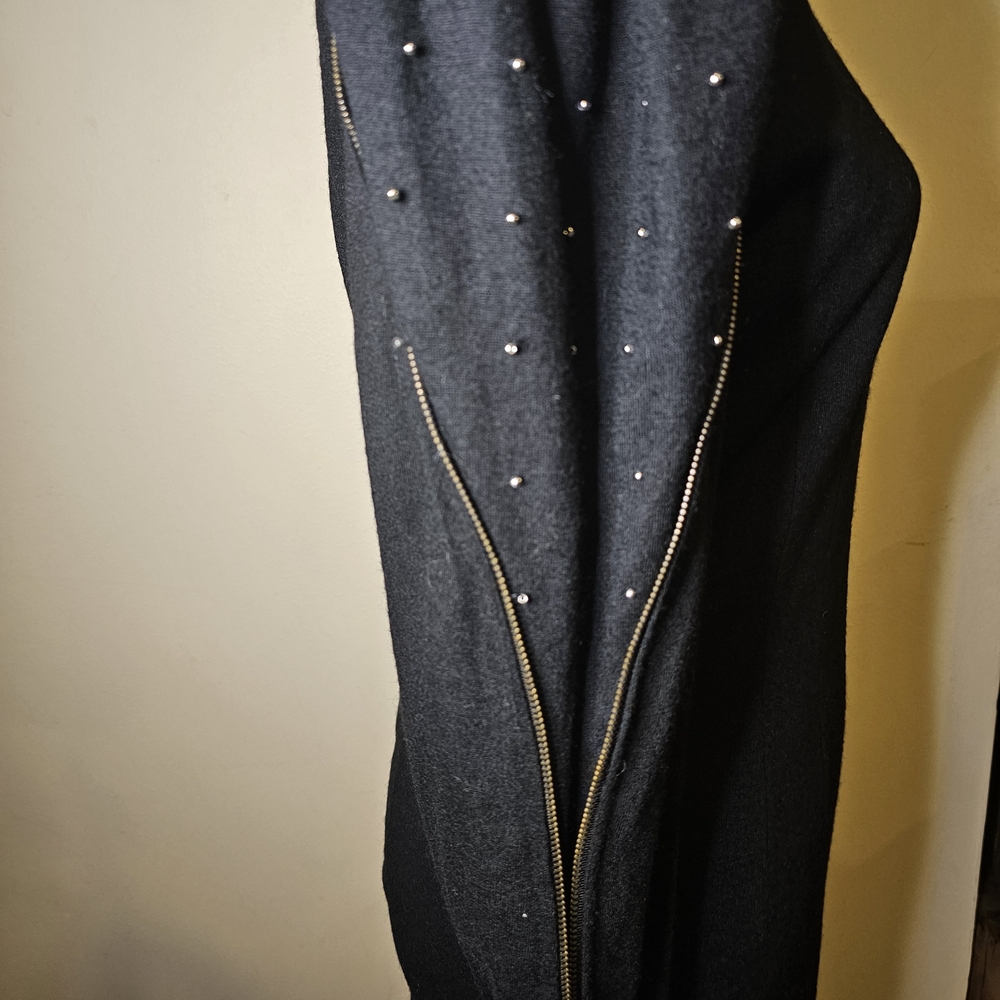 Vintage 80s Wool Black Dress - Womens Size S - Wool Dark Academia Deadstock Glam - Picture 7 of 14